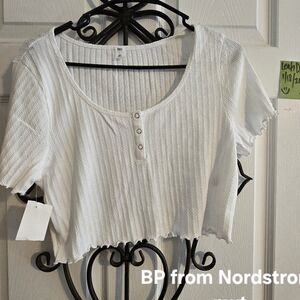 BP White Ribbed Crop Top with Buttons